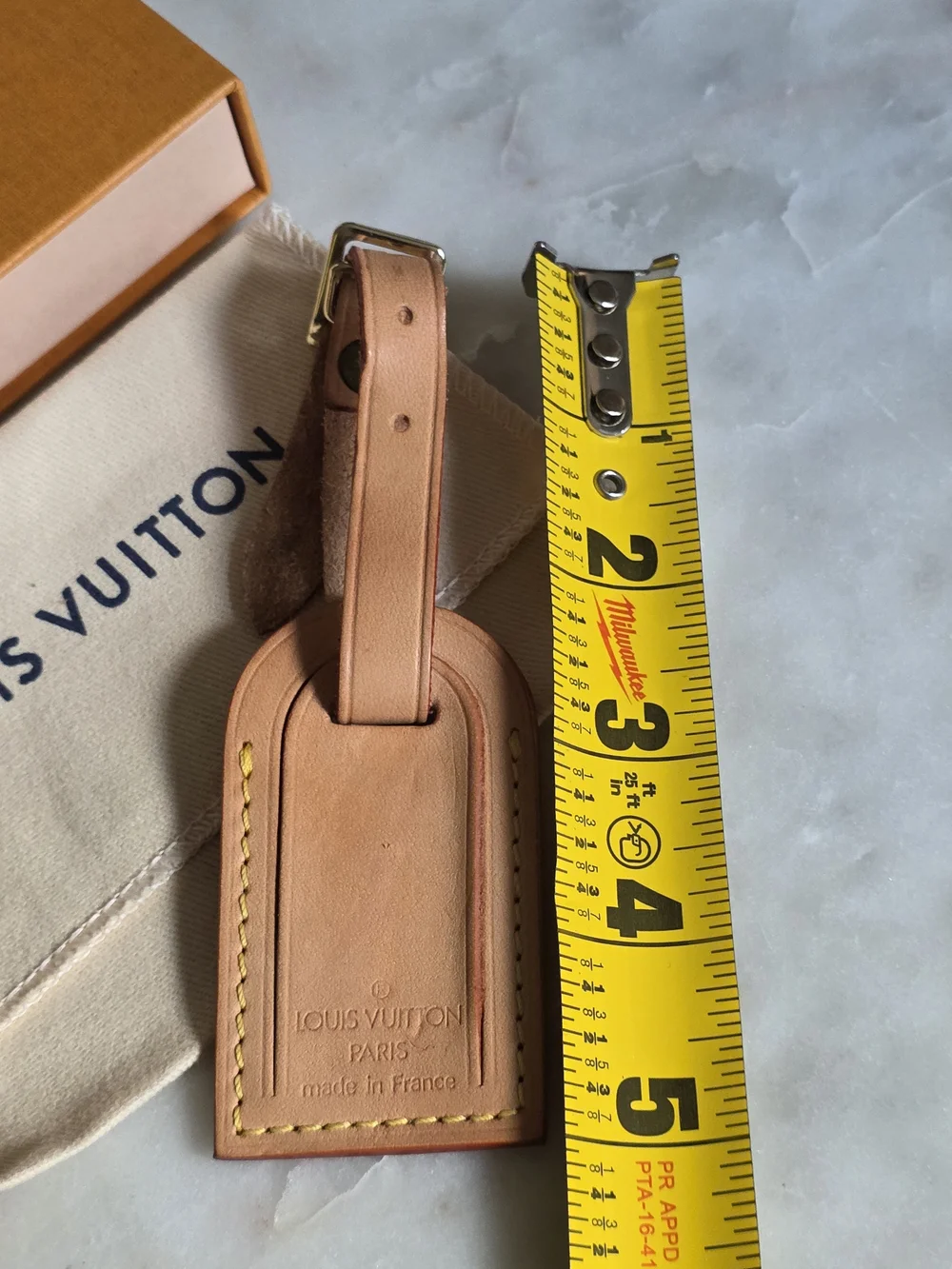Authentic Louis Vuitton Vachetta Leather Luggage Tag W/ Box & Dustbag